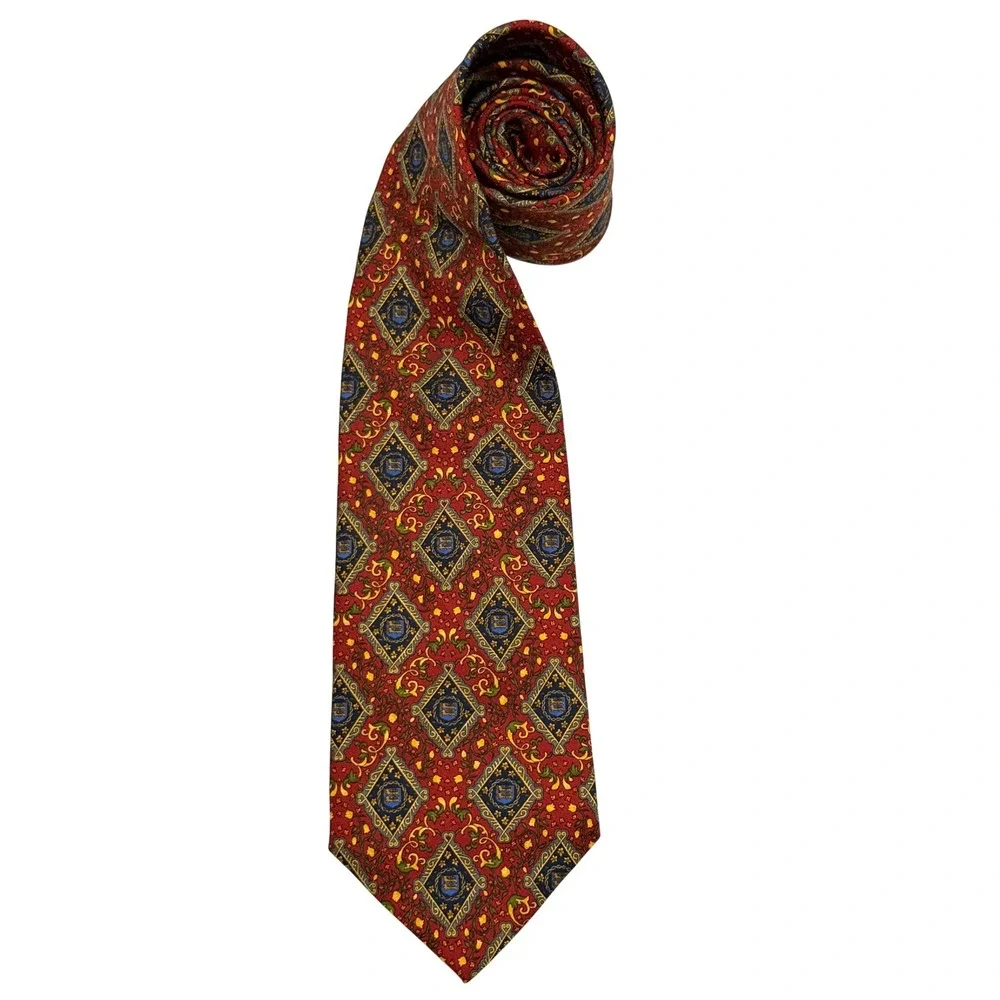 VTG Christian Dior Tie 100% Silk Red Regal‎ Intricate Design Luxury Paris France